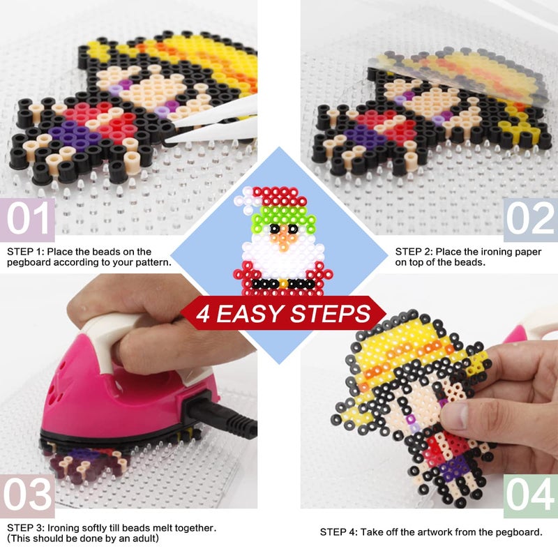 Inscraft 23,000 pcs Fuse Beads Kit for Kids Crafts, 30 Colors Iron Beads Set with 3 Pegboards, 5 Ironing Paper, 10 Patterns, Gifts for Birthday Christmas, Multicolor 5mm Melty Beads Bulk Refill Kit by Inscraft - Image 5